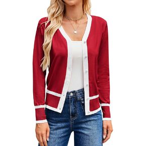 GRACE KARIN Womens Contrast Color Block Cardigan Sweaters Lightweight Long Sleeve Cropped Cardigan V-Neck Striped Shrugs in Kuwait