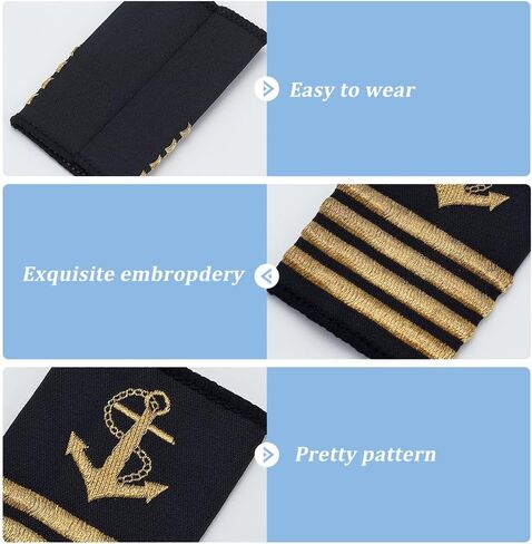 WEBEEDY 4 Styles Professional Uniform Bars Shoulder Boards Epaulets Embroidered Shoulder Epaulets Gold Anchor Shoulder Epaulets Navy Fleet Admiral Uniform Accessories (One,Two,Three,Four Bars) in Saudi Arabia