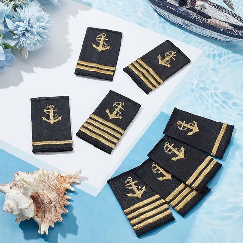WEBEEDY 4 Styles Professional Uniform Bars Shoulder Boards Epaulets Embroidered Shoulder Epaulets Gold Anchor Shoulder Epaulets Navy Fleet Admiral Uniform Accessories (One,Two,Three,Four Bars) in Saudi Arabia