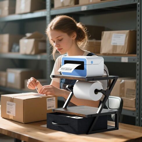 Label Holder for Rolls and Fan-Fold Labels, Shipping Thermal Label Holder with Drawer for Desktop Thermal Printer, Sticker Roll Holder, Label Printer Accessory Supplies for Home, Office Small Business in Saudi Arabia