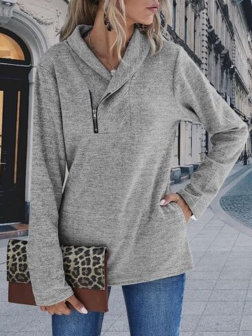 Quarter Zip Sweatshirt for Women Fall Long Sleeve Cowl Neck Top Fashion Pullover with Pockets 2025 Fall Fashion Outfits in Saudi Arabia