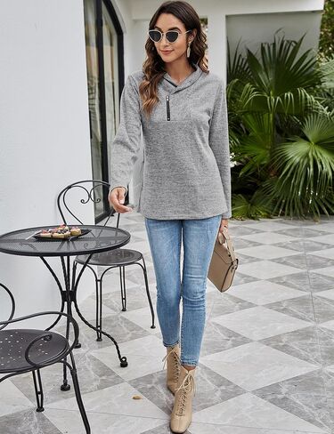 Quarter Zip Sweatshirt for Women Fall Long Sleeve Cowl Neck Top Fashion Pullover with Pockets 2025 Fall Fashion Outfits in Saudi Arabia