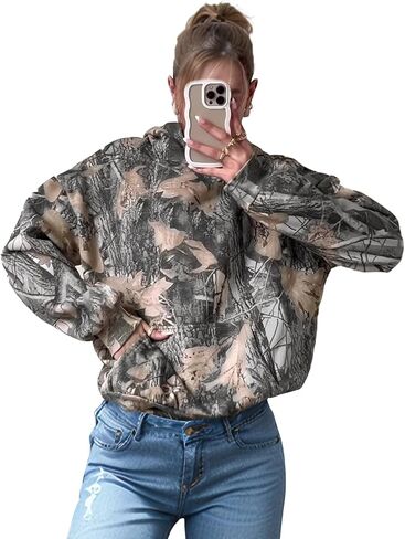 YKR Womens Camo Hoodie Maple Leaf Print Fleece Hooded Pullover Sweatshirt with Pocket in Saudi Arabia