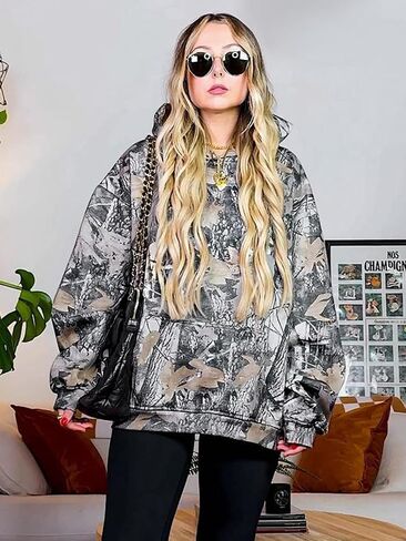 YKR Womens Camo Hoodie Maple Leaf Print Fleece Hooded Pullover Sweatshirt with Pocket in Saudi Arabia