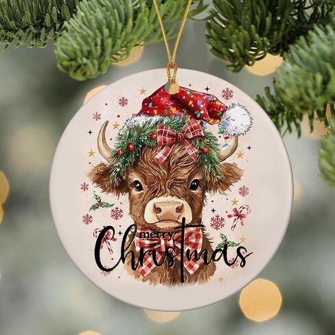 Christmas Ornaments Tree Decorations Hanging Ornaments for Small Little Trees Acrylic Merry Christmas Hat Bow Cow Round Holiday Party Outdoor Indoor Home Decor in Saudi Arabia