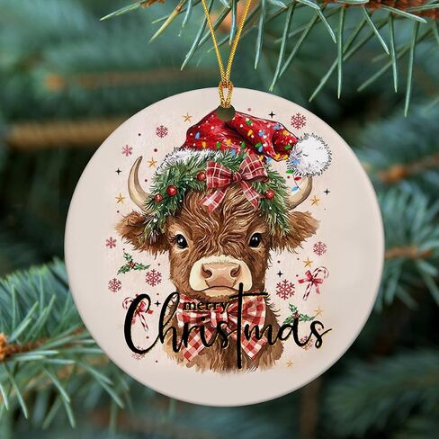 Christmas Ornaments Tree Decorations Hanging Ornaments for Small Little Trees Acrylic Merry Christmas Hat Bow Cow Round Holiday Party Outdoor Indoor Home Decor in Saudi Arabia