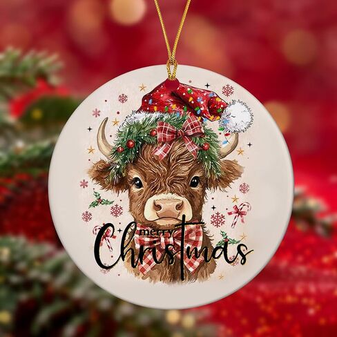 Christmas Ornaments Tree Decorations Hanging Ornaments for Small Little Trees Acrylic Merry Christmas Hat Bow Cow Round Holiday Party Outdoor Indoor Home Decor in Saudi Arabia