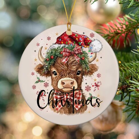 Christmas Ornaments Tree Decorations Hanging Ornaments for Small Little Trees Acrylic Merry Christmas Hat Bow Cow Round Holiday Party Outdoor Indoor Home Decor in Saudi Arabia