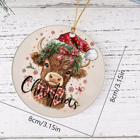 Christmas Ornaments Tree Decorations Hanging Ornaments for Small Little Trees Acrylic Merry Christmas Hat Bow Cow Round Holiday Party Outdoor Indoor Home Decor in Saudi Arabia