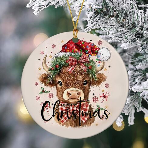 Christmas Ornaments Tree Decorations Hanging Ornaments for Small Little Trees Acrylic Merry Christmas Hat Bow Cow Round Holiday Party Outdoor Indoor Home Decor in Saudi Arabia