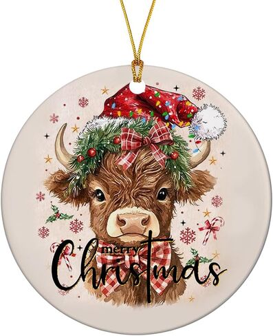 Christmas Ornaments Tree Decorations Hanging Ornaments for Small Little Trees Acrylic Merry Christmas Hat Bow Cow Round Holiday Party Outdoor Indoor Home Decor in Saudi Arabia