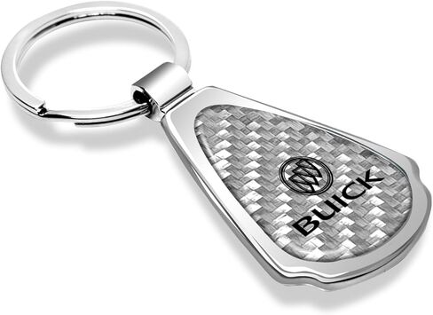 iPick Image سلسلة مفاتيح على شكل قبة فضية حقيقية من ألياف الكربون ومعدن كروم على شكل دمعة مرخصة رسميًا من أجل Buick in Kuwait