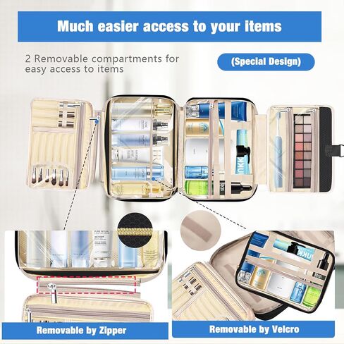 Toiletry Bag for Women, Large Hanging Travel Toiletry Bag with Hanging Hook,Water-resistant Makeup Bag Cosmetic Organizer for Full Sized Toiletries, Accessories(Pink) in Kuwait