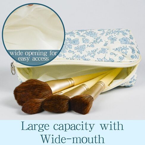 Quilted Makeup Brush Bag, Travel Cosmetic Organizer Pouch for Brushes & Essentials, Small Cotton Floral Makeup Bag for Women Girls in Saudi Arabia