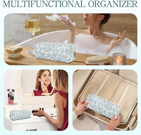 Quilted Makeup Brush Bag, Travel Cosmetic Organizer Pouch for Brushes & Essentials, Small Cotton Floral Makeup Bag for Women Girls in Saudi Arabia