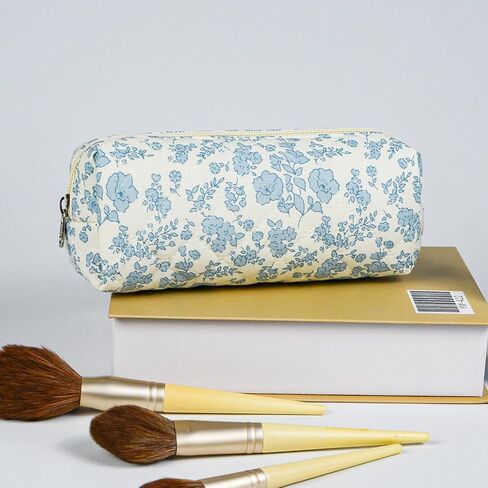 Quilted Makeup Brush Bag, Travel Cosmetic Organizer Pouch for Brushes & Essentials, Small Cotton Floral Makeup Bag for Women Girls in Saudi Arabia