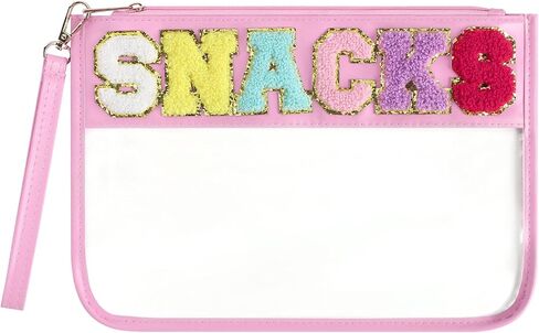 Clear Snack Bag for Travel, Chenille Letter Clear Zipper Snacks Pouch Nylon Cosmetic Bag Makeup Travel Bag for Women in Saudi Arabia