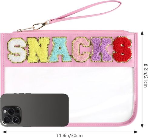 Clear Snack Bag for Travel, Chenille Letter Clear Zipper Snacks Pouch Nylon Cosmetic Bag Makeup Travel Bag for Women in Saudi Arabia
