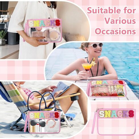 Clear Snack Bag for Travel, Chenille Letter Clear Zipper Snacks Pouch Nylon Cosmetic Bag Makeup Travel Bag for Women in Saudi Arabia