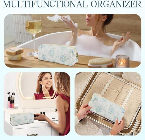 Quilted Makeup Brush Bag, Travel Cosmetic Organizer Pouch for Brushes & Essentials, Small Cotton Floral Makeup Bag for Women Girls in Saudi Arabia