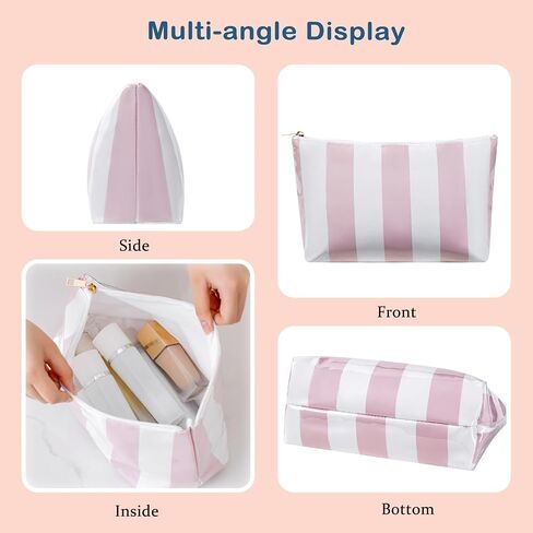Large Waterproof Travel Striped Makeup Bag, Aesthetic PVC Toiletry Bag, Coquette Cosmetic Bag, Sunscreen Accessories Storage Organization, Beach Travel Purse(Pink) in Saudi Arabia