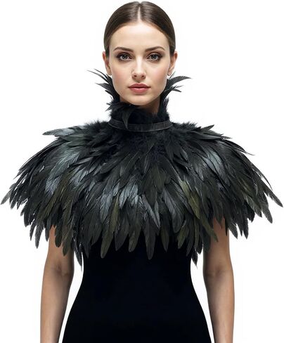 Gothic Feather Cape for Halloween – Handmade Rooster Feather Shoulder Shawl, Masquerade Costume Collar Accessory (Rose red) in Kuwait