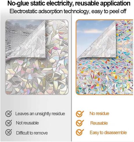 Generic Rainbow Window Clings, 3D Crescent Decorative Window Film, Stained Glass Window Film, Static Cling, 11.8 x 78.7 in in Saudi Arabia