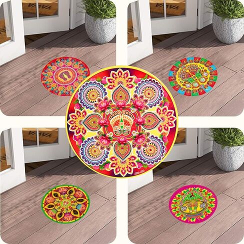 ملصقات Diwali Floor Rangoli - ملصقات زخرفية تقليدية لديكورات المنزل والمعبد والمكاتب والمهرجانات، Diwali Raangoli، Happy Diwali، 4u-7 in Saudi Arabia