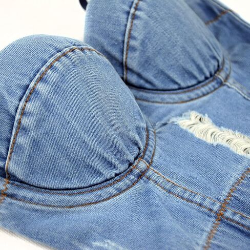 ELLACCI Women's Destructed Denim Bustier Crop Top Jeans Corset Top in Saudi Arabia