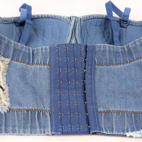 ELLACCI Women's Destructed Denim Bustier Crop Top Jeans Corset Top in Saudi Arabia