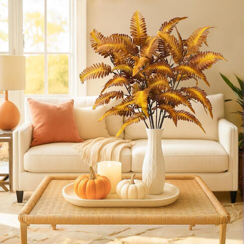 8PCS Fall Leaves Stems, 31" Long Fake Boston Ferns Stems Autumn Artificial Ferns Plants for Tall Vase Fall Table Centerpiece Thanksgiving Decor in Kuwait