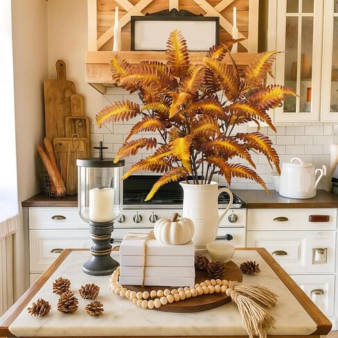8PCS Fall Leaves Stems, 31" Long Fake Boston Ferns Stems Autumn Artificial Ferns Plants for Tall Vase Fall Table Centerpiece Thanksgiving Decor in Kuwait