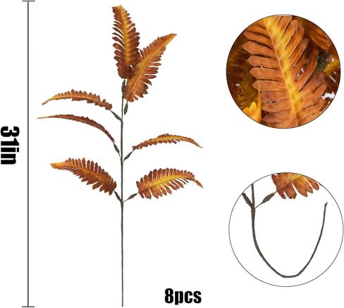 8PCS Fall Leaves Stems, 31" Long Fake Boston Ferns Stems Autumn Artificial Ferns Plants for Tall Vase Fall Table Centerpiece Thanksgiving Decor in Kuwait