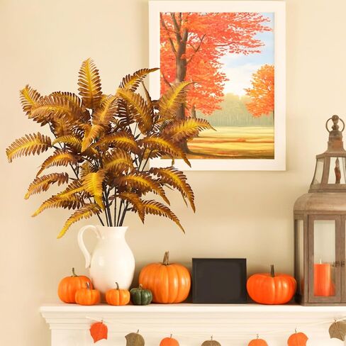 8PCS Fall Leaves Stems, 31" Long Fake Boston Ferns Stems Autumn Artificial Ferns Plants for Tall Vase Fall Table Centerpiece Thanksgiving Decor in Kuwait