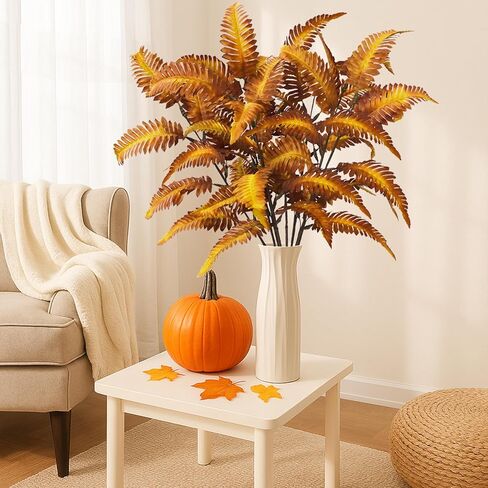 8PCS Fall Leaves Stems, 31" Long Fake Boston Ferns Stems Autumn Artificial Ferns Plants for Tall Vase Fall Table Centerpiece Thanksgiving Decor in Kuwait