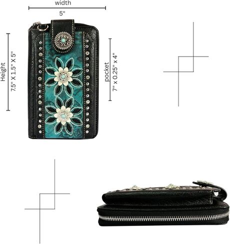 small western Crossbody flower Cell Phone wallet Purse for women Western Tooled PU Leather With Strap and coin pocket in Saudi Arabia
