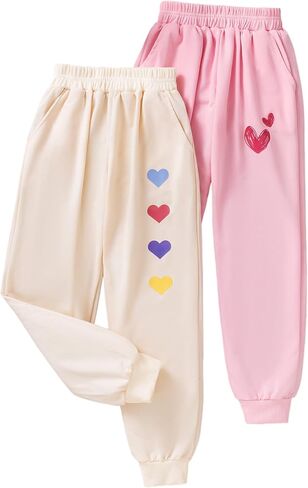 Girls 3 Pack Packpants Athletic High Pherged joggers pants Black Gray Pink 6-12y in Saudi Arabia