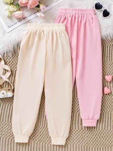 Girls 3 Pack Packpants Athletic High Pherged joggers pants Black Gray Pink 6-12y in Saudi Arabia