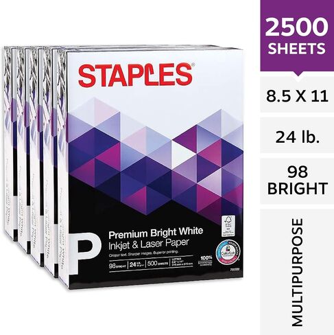 Staples Inkjet & Laser Paper ، 8 1/2 "× 11" ، حالة أبيض مشرق ، 4 حار in Kuwait