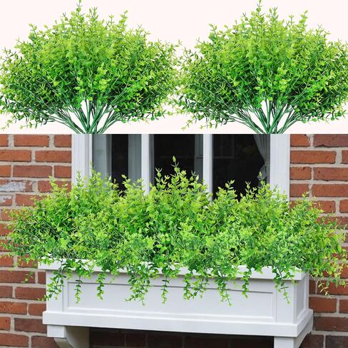 Grever 10 Bundles Artificial Greenery Plants UV Resistant Plastic Boxwood Shrubs Fake Faux Eucalyptus for Kitchen Office Garden Porch Farmhouse Window Home and Indoor Outdoor Decor in Saudi Arabia