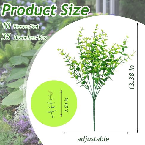 Grever 10 Bundles Artificial Greenery Plants UV Resistant Plastic Boxwood Shrubs Fake Faux Eucalyptus for Kitchen Office Garden Porch Farmhouse Window Home and Indoor Outdoor Decor in Saudi Arabia