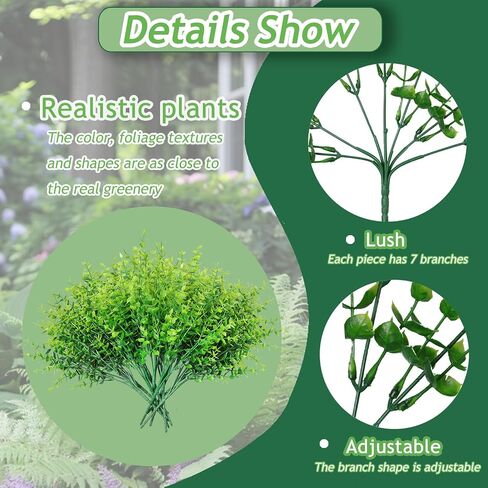 Grever 10 Bundles Artificial Greenery Plants UV Resistant Plastic Boxwood Shrubs Fake Faux Eucalyptus for Kitchen Office Garden Porch Farmhouse Window Home and Indoor Outdoor Decor in Saudi Arabia