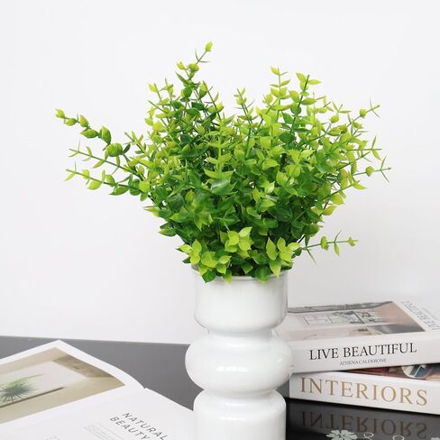 Grever 10 Bundles Artificial Greenery Plants UV Resistant Plastic Boxwood Shrubs Fake Faux Eucalyptus for Kitchen Office Garden Porch Farmhouse Window Home and Indoor Outdoor Decor in Saudi Arabia