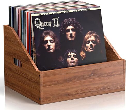 تخزين سجل الفينيل الخشبي ، قفص الفينيل الرجعية وحامل السجلات ، وصناديق تسجيل الألبوم لتخزين 60+ سجلات ، ومنظم سجل مثالي للديكور المنزلي ومجموعة العرض (براون) in Kuwait