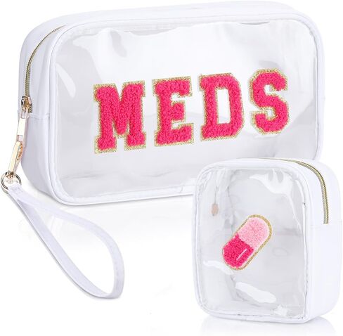 Hillban 2 Pcs Medicine Chenille Letter Bag Preppy Clear Nylon Portable Makeup Meds Cases for Travel PVC Transparent Mini First Aid Storage Bag Gift for Christmas Women(Adorable) in Saudi Arabia