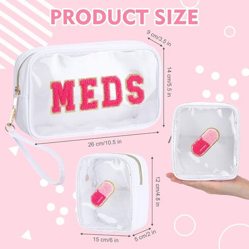 Hillban 2 Pcs Medicine Chenille Letter Bag Preppy Clear Nylon Portable Makeup Meds Cases for Travel PVC Transparent Mini First Aid Storage Bag Gift for Christmas Women(Adorable) in Saudi Arabia