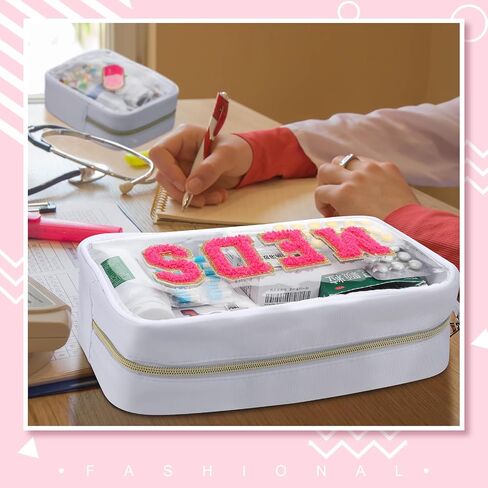 Hillban 2 Pcs Medicine Chenille Letter Bag Preppy Clear Nylon Portable Makeup Meds Cases for Travel PVC Transparent Mini First Aid Storage Bag Gift for Christmas Women(Adorable) in Saudi Arabia