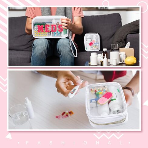 Hillban 2 Pcs Medicine Chenille Letter Bag Preppy Clear Nylon Portable Makeup Meds Cases for Travel PVC Transparent Mini First Aid Storage Bag Gift for Christmas Women(Adorable) in Saudi Arabia