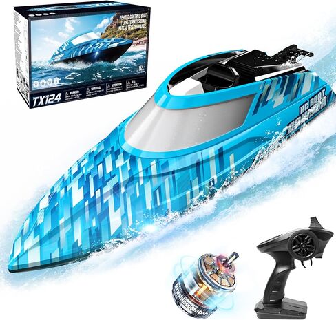 BEZGAR RC Boat, 14 inch Remote Control Boat - Self-righting, 40 Min Dual-Battery, 32 KPH Fast RC Boats for Kids & Adults with LED Lights for Pool, Lake, Ocean, Waterproof & Suitcase in Saudi Arabia