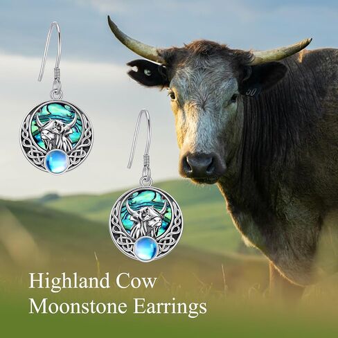 Highland Cow Earrings 925 Sterling Sliver Highland Cow Cute Dangle Earring Cow Jewelry Themed Gifts for Women in Saudi Arabia